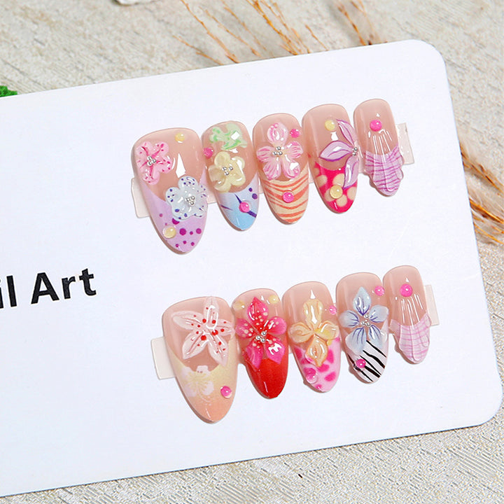 Artificial nail set with floral 3D decorations Bowlift