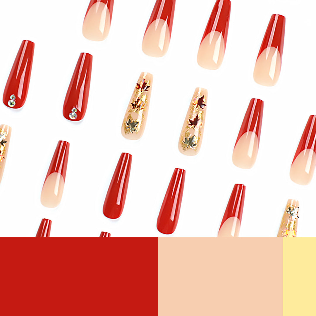 Glamorous acrylic nails with leaf design and glitter accents Bowlift