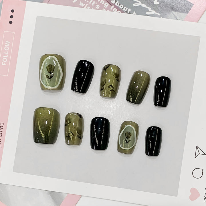 Artistic acrylic nails with floral designs Bowlift