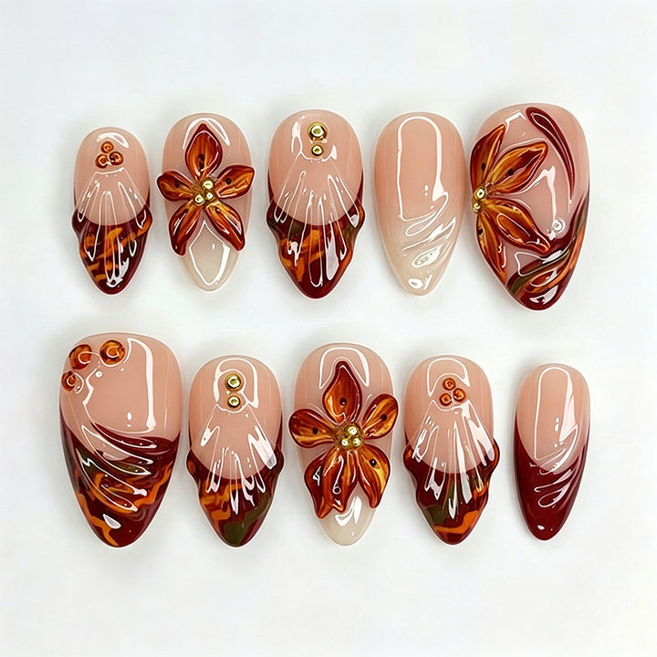 Artistic Nail Tips with Floral Details Bowlift