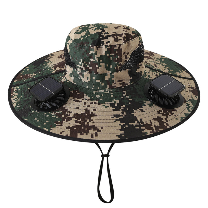 Wide sun hat with integrated solar fans breathable mesh adjustable chin strap Bowlift