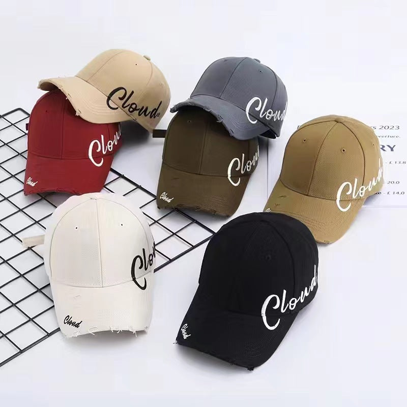 Women's Distressed Cotton Baseball Cap with Scripted Design Bowlift