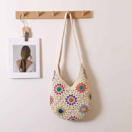 Handmade Crocheted Bag with Colorful Flower Design Bowlift