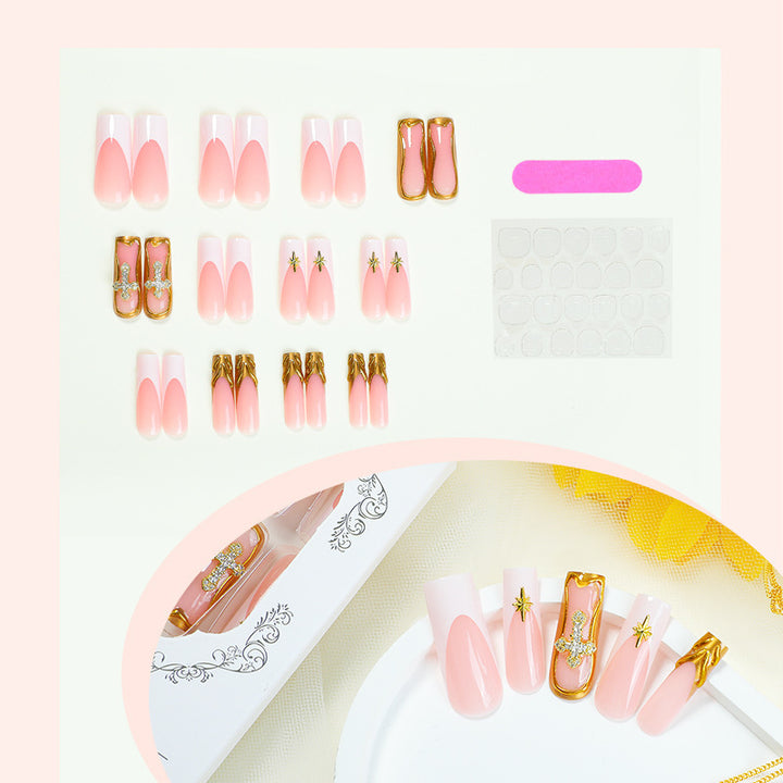 Artificial nail set with romantic flower and glitter accents Bowlift