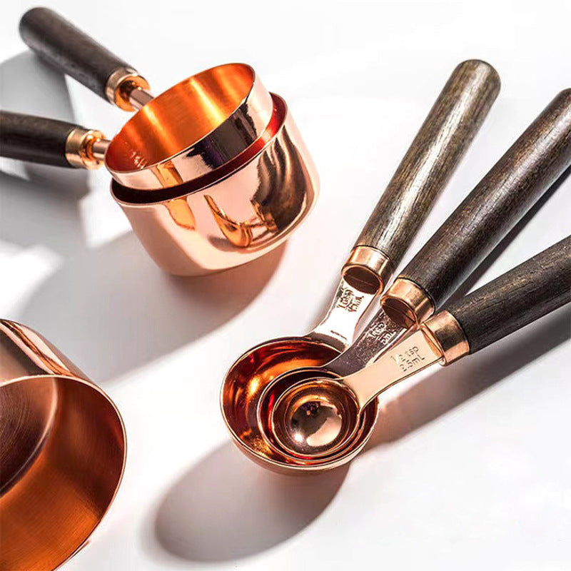 MeasureWood Measuring Spoons and Measuring Cups Set Stainless Steel Oak Wood 8-piece | Bowlift