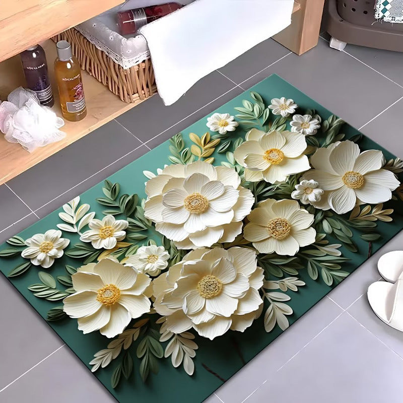Artistic Floral Design Bath Mat Bowlift