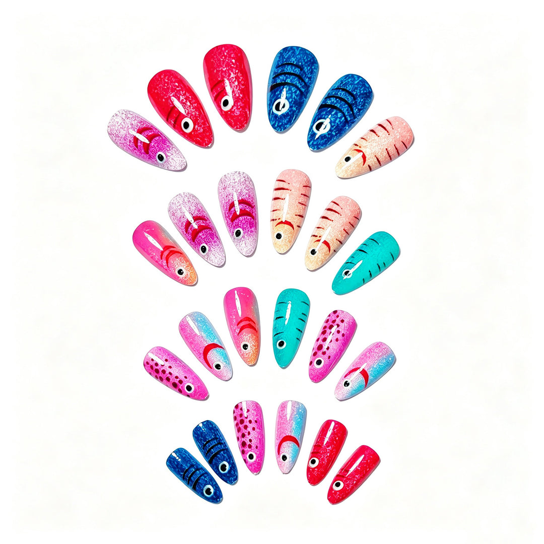 Creative artificial nails with cheerful fish design Bowlift