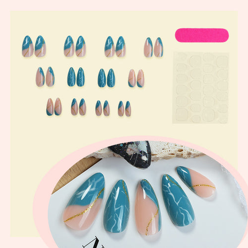 Elegant Decorative Press-On Nail Set with Marble and Gold Accents Bowlift