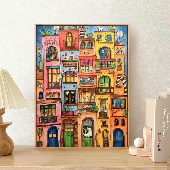 Whimsical Urban Landscape Canvas Art Print Bowlift