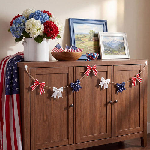 Unisex decorative bow garland made of fabric with jute rope and removable bows Bowlift