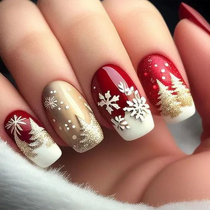 Christmas art nails with festive winter design Bowlift