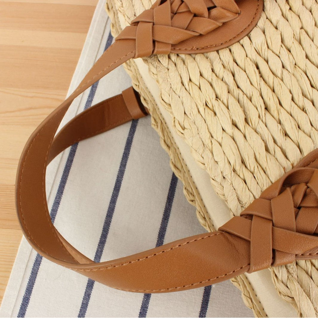 Braided beach bag with leather handles Bowlift