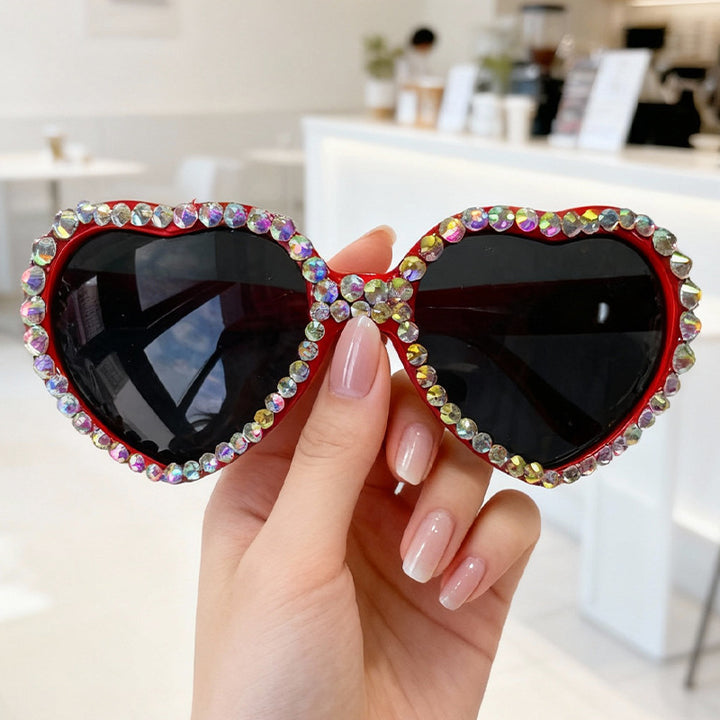 Heart-Shaped Rhinestone-Embellished Sunglasses Bowlift