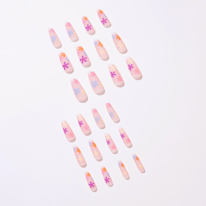 Artificial nail extensions with colorful floral pattern Bowlift