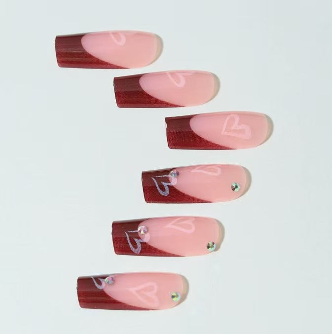Decorative Press-On Nail Set with Heart Design Bowlift