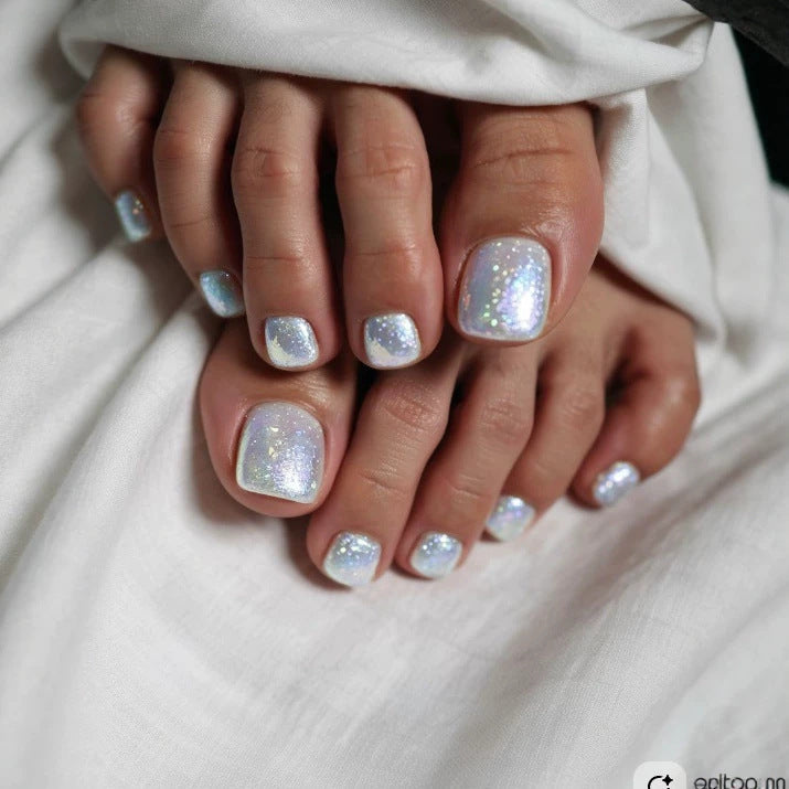 Premium Glittering Pedicure Press-On Nail Set Bowlift