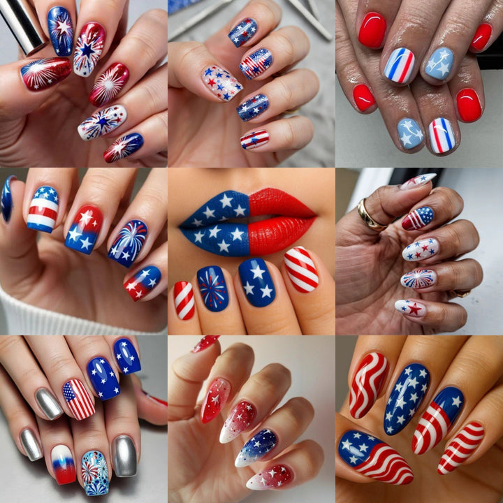 Creative Nail Design Set with Star and Stripe Motifs Bowlift