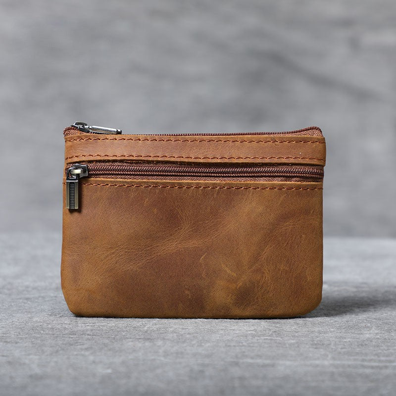 Compact Leather Zippered Coin Pouch Bowlift