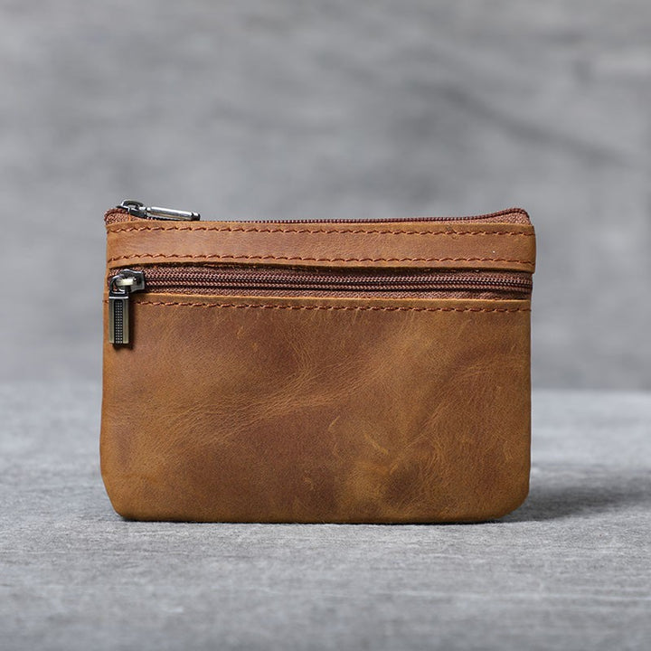 Compact Leather Zippered Coin Pouch Bowlift