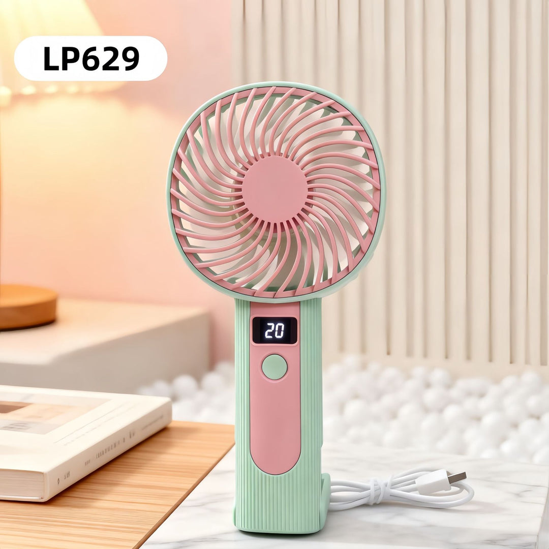 Women's Portable Handheld Fan with Digital Temperature Display and USB Charging Function Bowlift