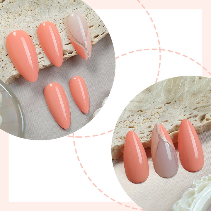 Glossy Press-On Nail Set with Artistic Marble Accents Bowlift