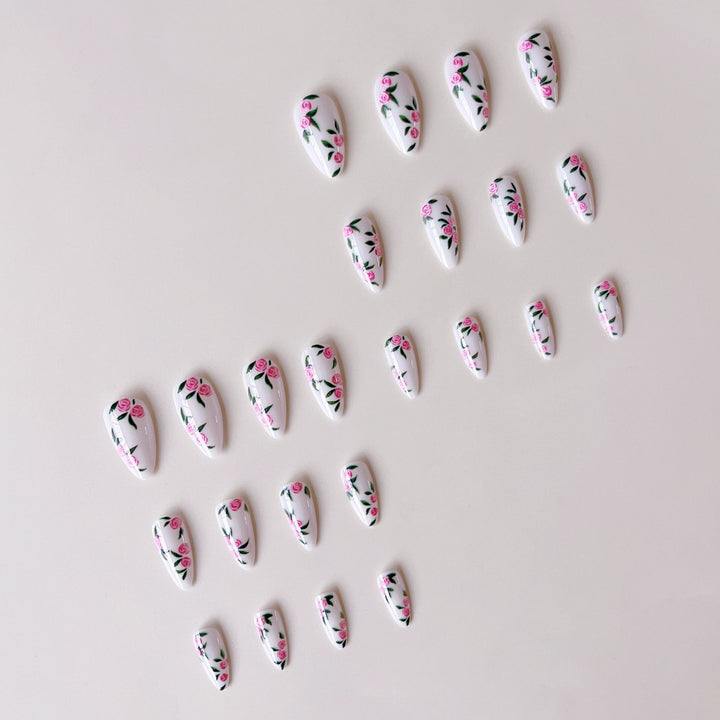 Artificial nail set with romantic rose designs Bowlift