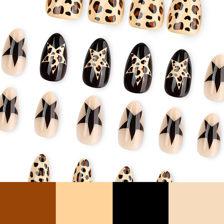 Artistic Nail Extensions with Leopard and Star Design Bowlift