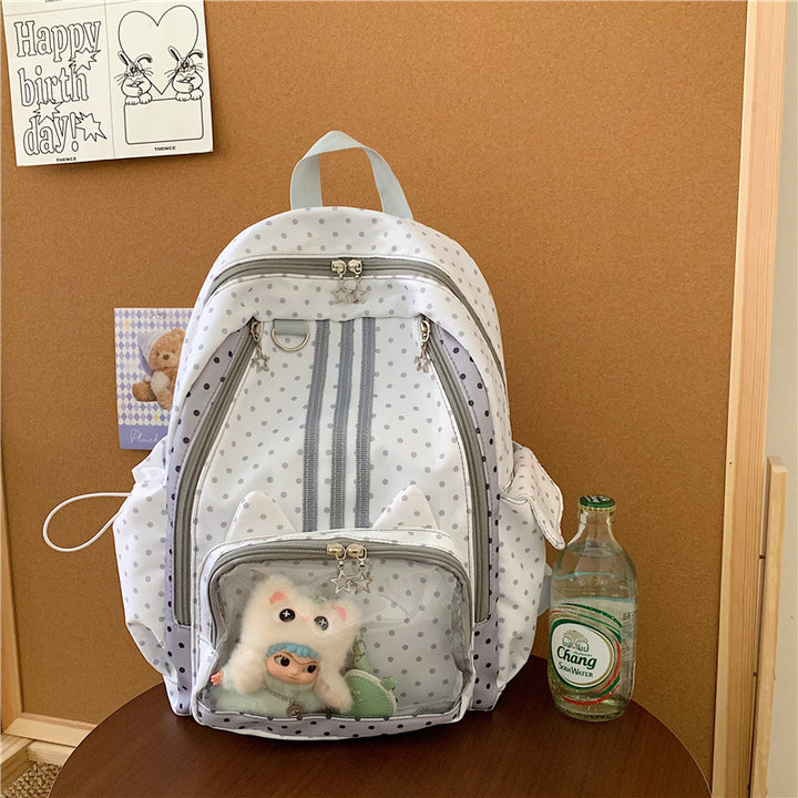 Cute Polka Dot Multi-Pocket Backpack