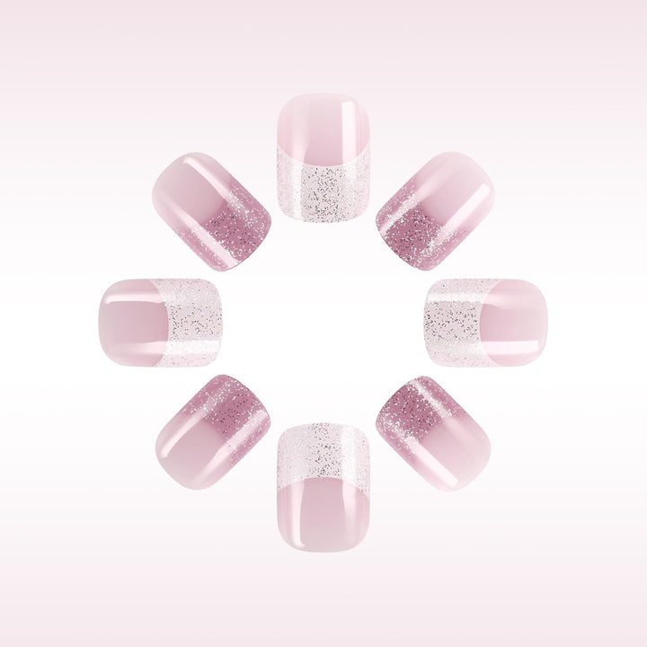 Glittery Pastel Floral Press-On Nails Bowlift