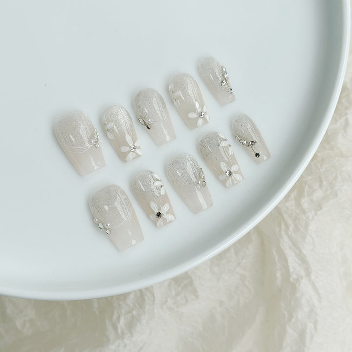 Floral Acrylic Press-On Nail Art