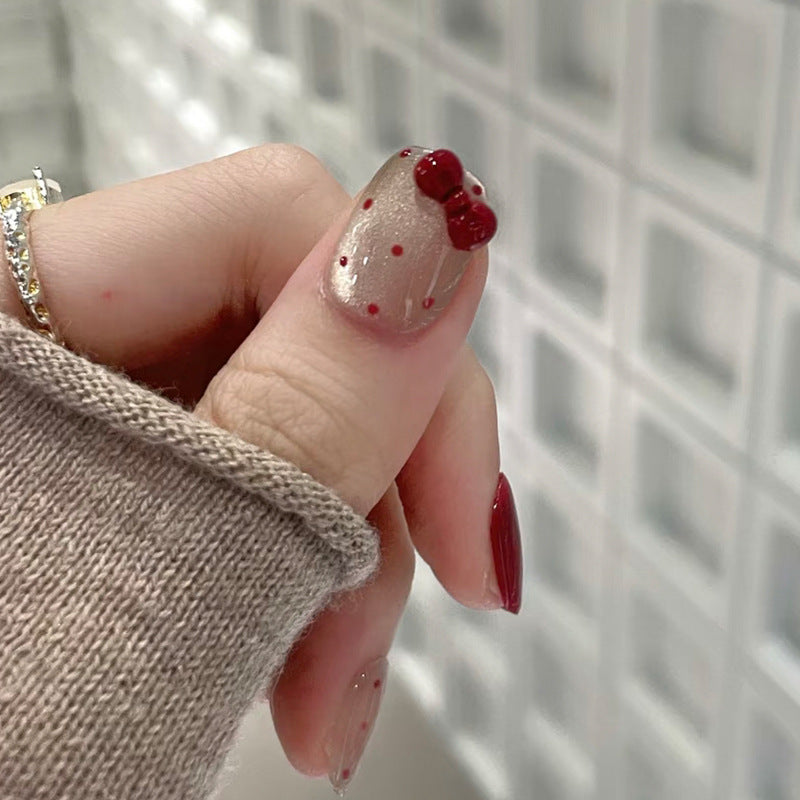 Decorative Cherry-Themed Press-On Nail Set Bowlift