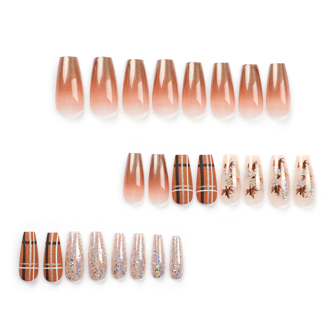 Artful nail extensions with glitter and leaf patterns Bowlift