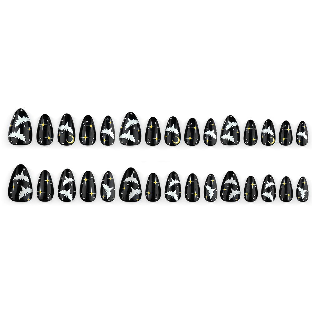 Artificial nails in creative Halloween bat design Bowlift