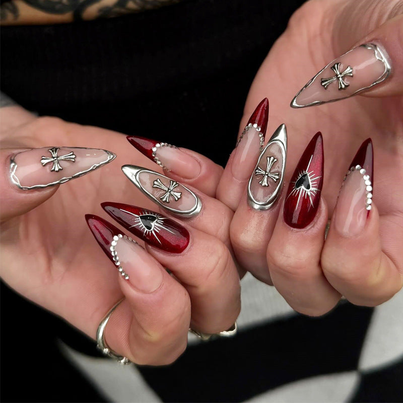 Artistic Stiletto Press-On Nail Set with Decorative Elements Bowlift