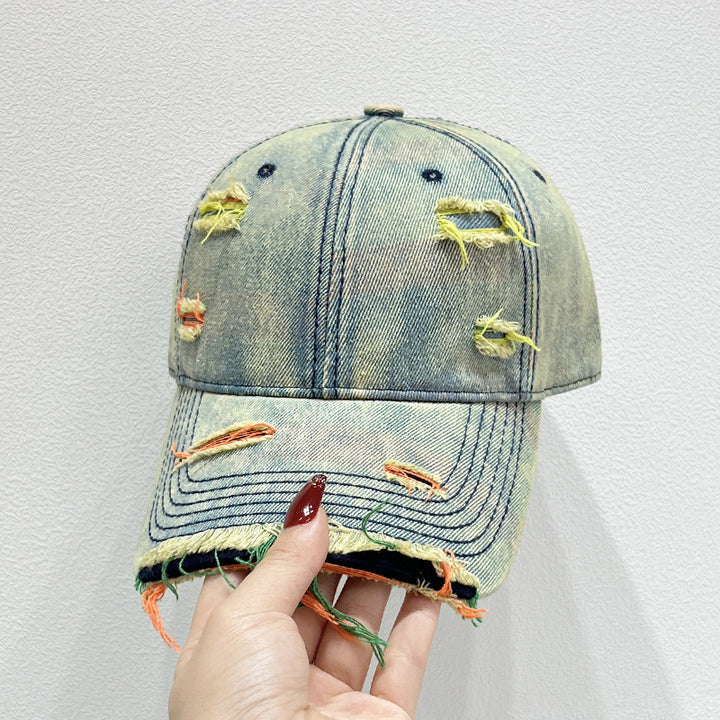 Women's Distressed Denim Baseball Cap Bowlift   1784084142