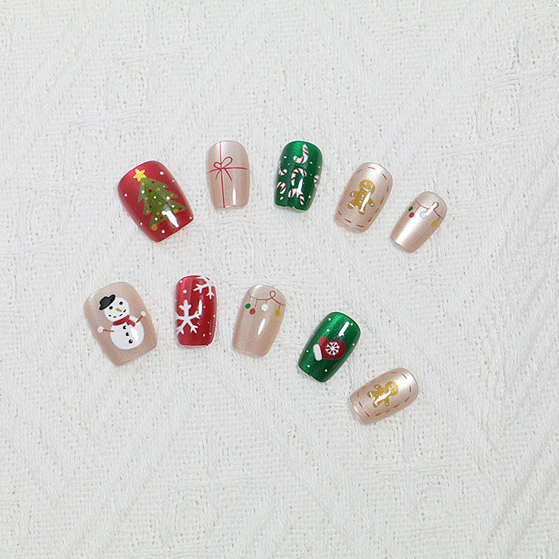 Festive Holiday-Themed Press-On Nail Art Set Bowlift