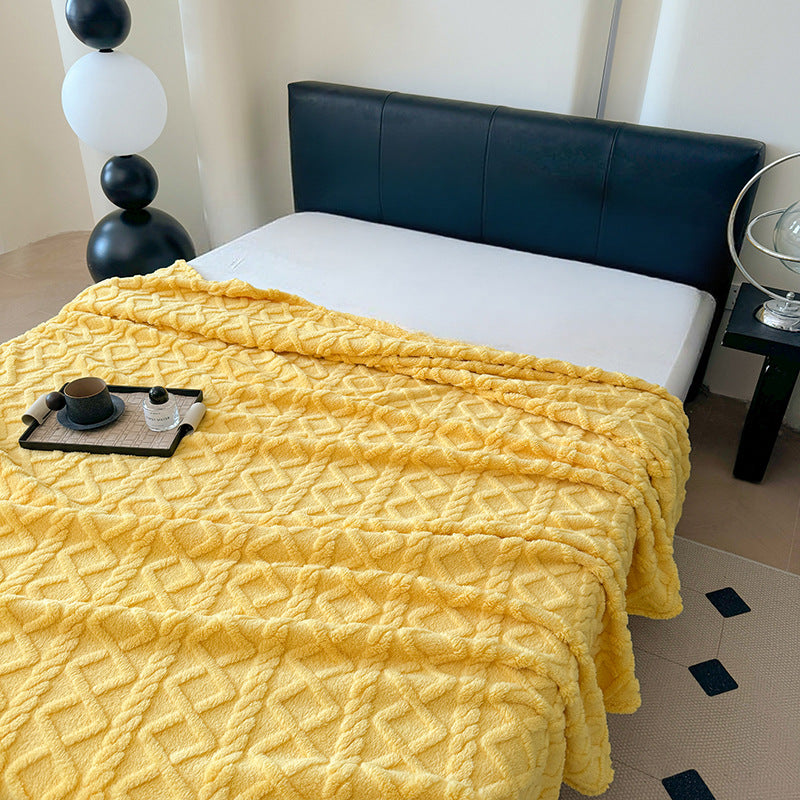 Women Plush Bedspread with Textured Design Bowlift