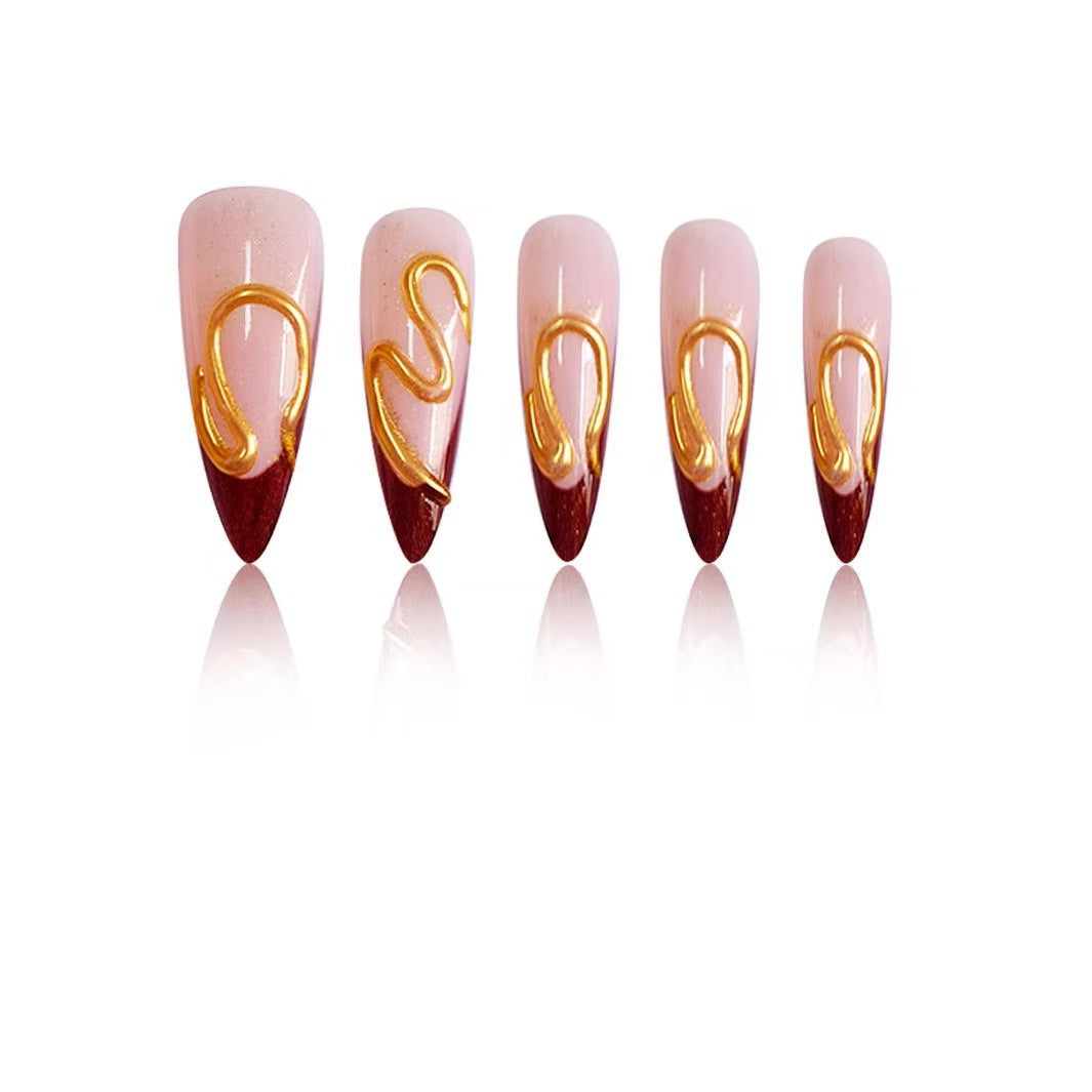 Artistic Stiletto Nail Extensions with Abstract Design Bowlift