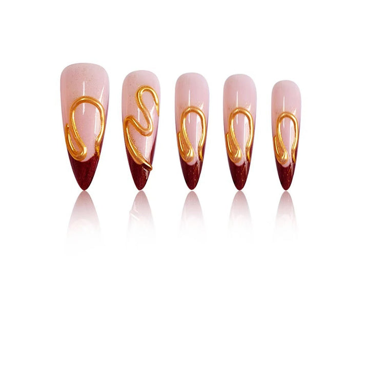 Artistic Stiletto Nail Extensions with Abstract Design Bowlift