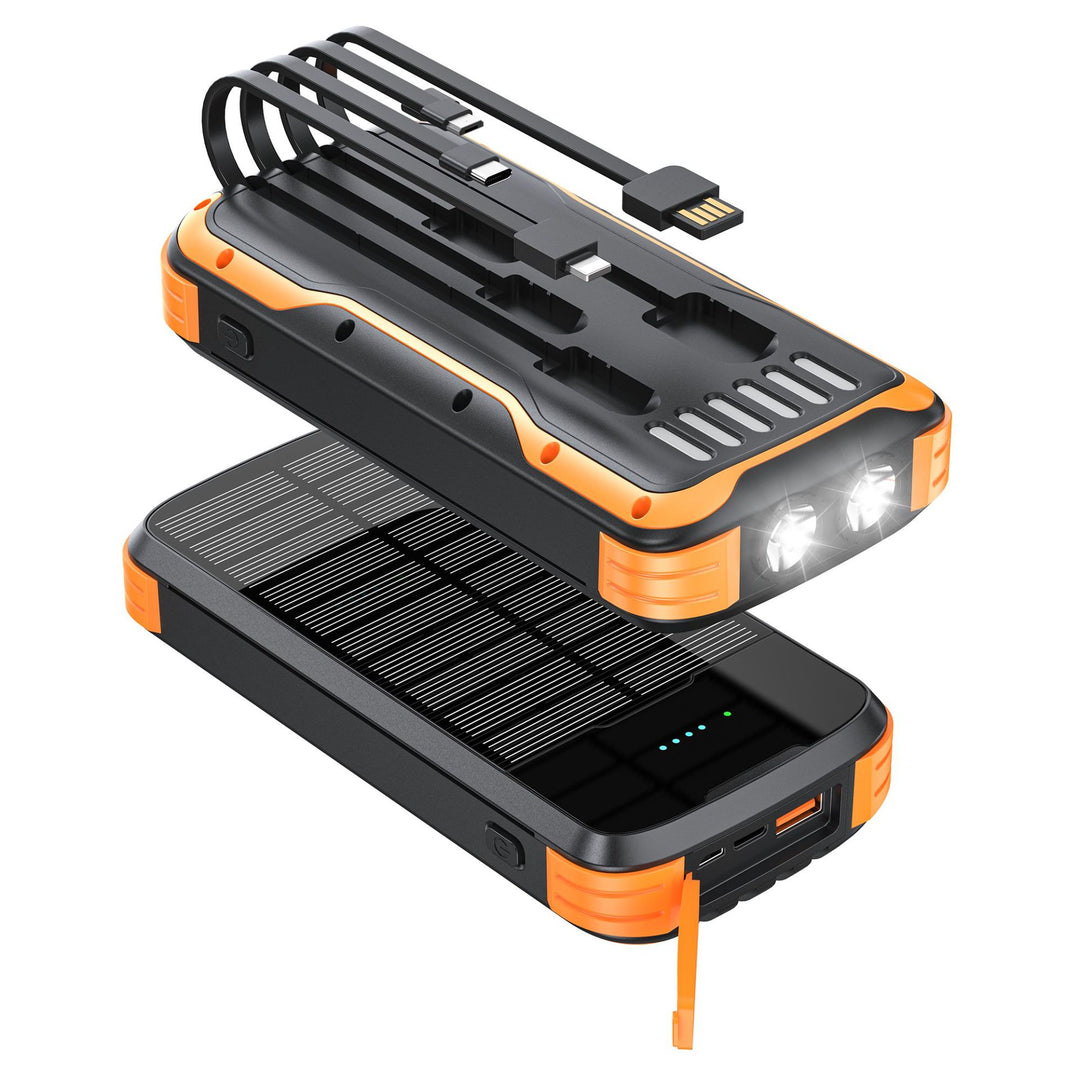 Robust Solar Powerbank with Integrated Flashlight and Multifunctional Charging Connection Bowlift