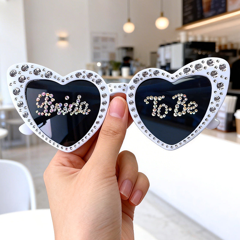 Rhinestone-Accented Heart-Shaped Sunglasses Bowlift