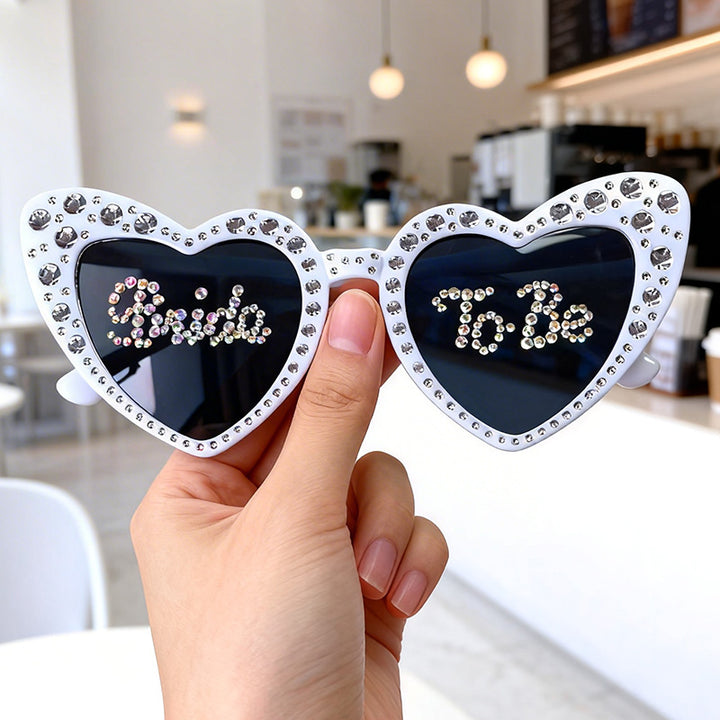 Rhinestone-Accented Heart-Shaped Sunglasses Bowlift
