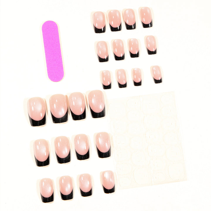 Elegant Black-Tipped Gel Nail Extensions Bowlift
