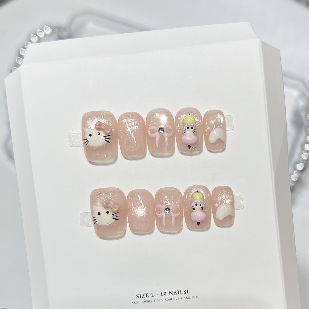 Whimsical Cartoon Character Press-On Nail Art Set Bowlift