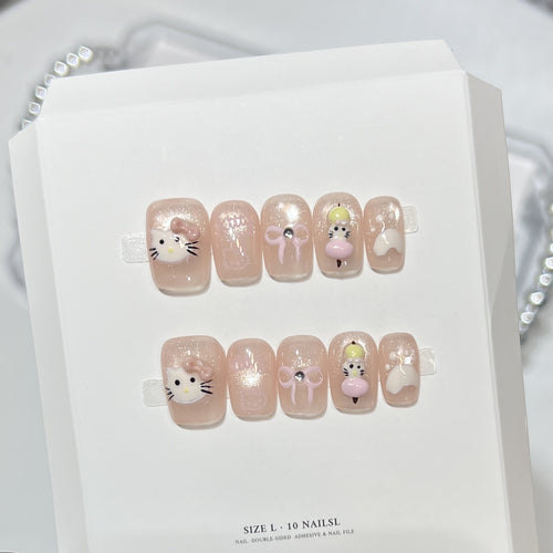 Whimsical Cartoon Character Press-On Nail Art Set Bowlift