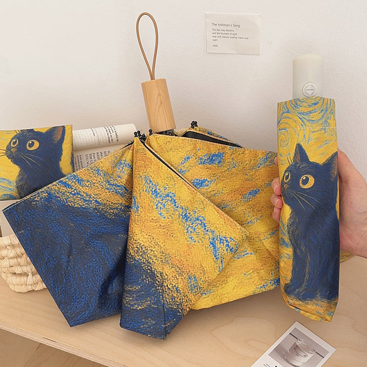 Women's Automatic Folding Umbrella with Cat Design Bowlift
