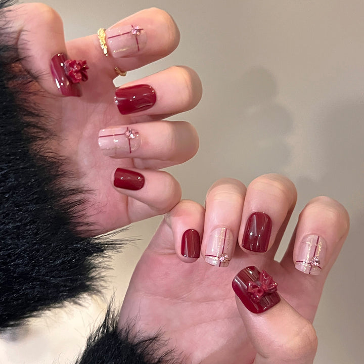 Decorative Press-On Nail Art Extensions with Bow Accents Bowlift