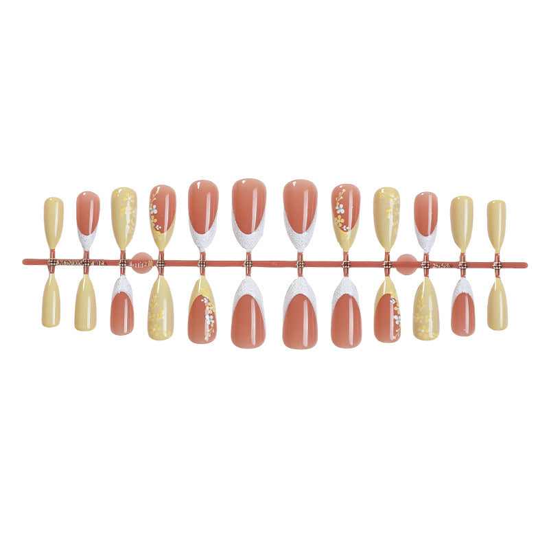 Premium Artistic Press-On Nail Set with Floral and Gem Accents Bowlift