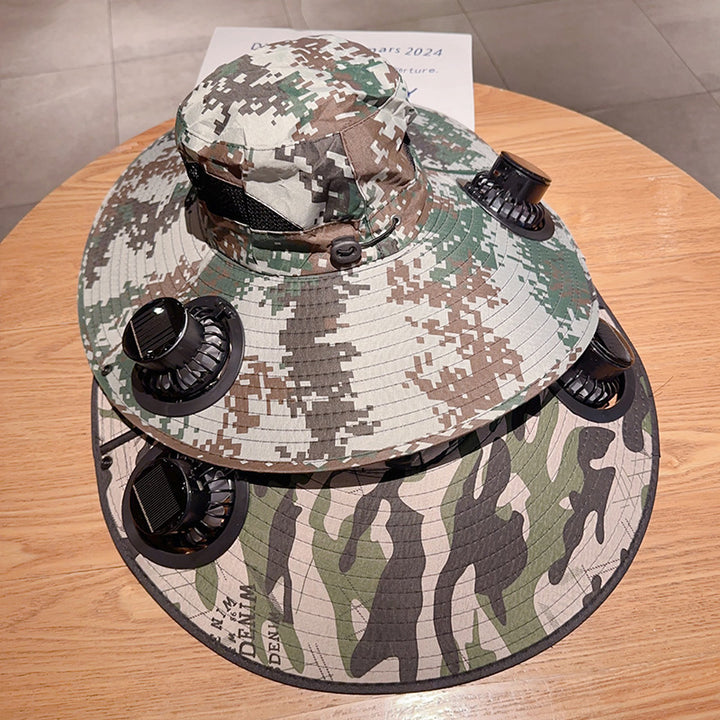 Bbreathable sun hat with two integrated mini fans, wide brim and adjustable chin strap Bowlift