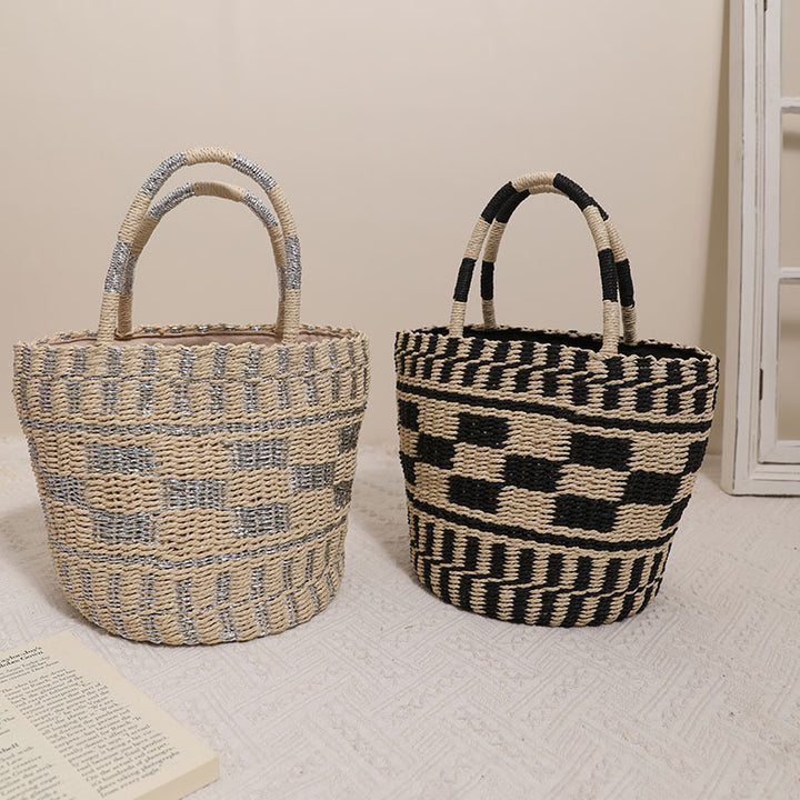 Handcrafted basket bag with modern geometric pattern Bowlift